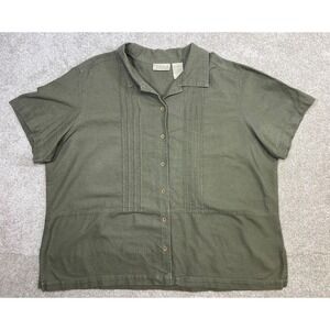 Vtg Erika II Collection Women Olive Green Linen Blend Button Up Shirt 2X